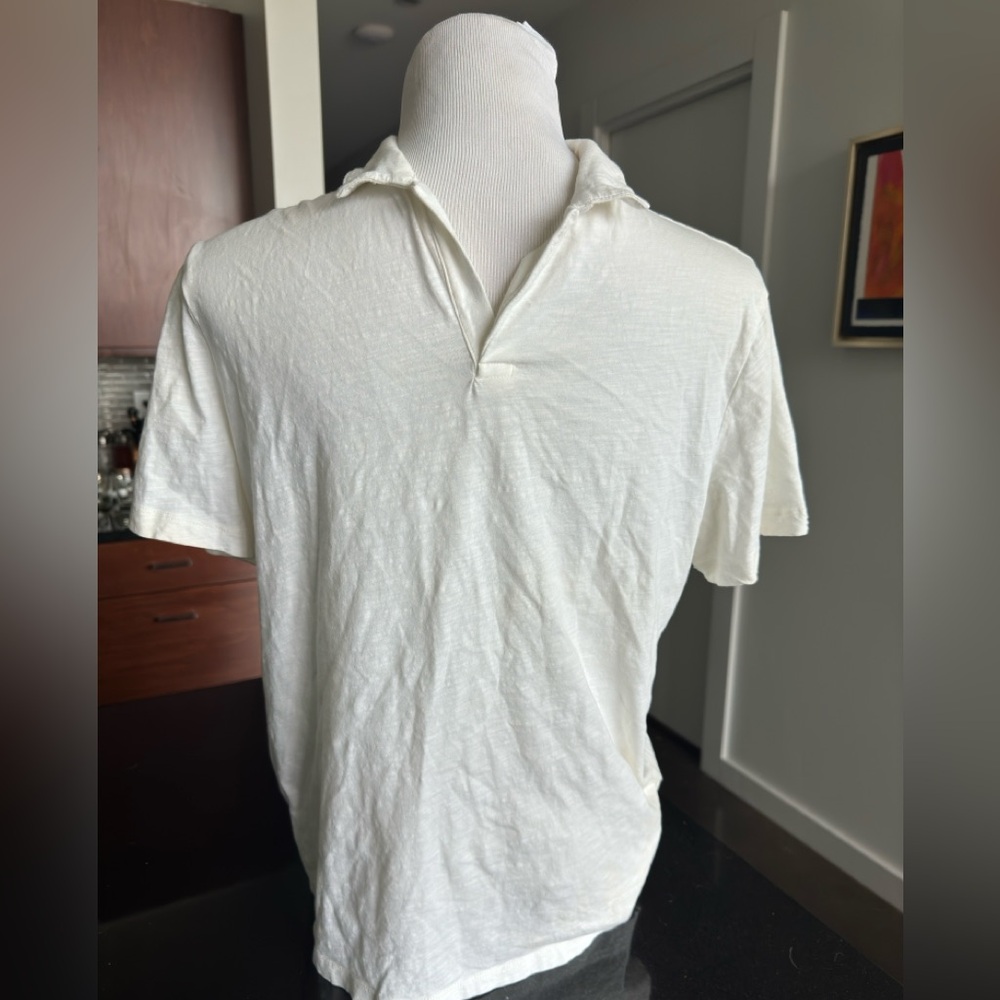 H&M White Johnny Collar Polo Shirt | Medium